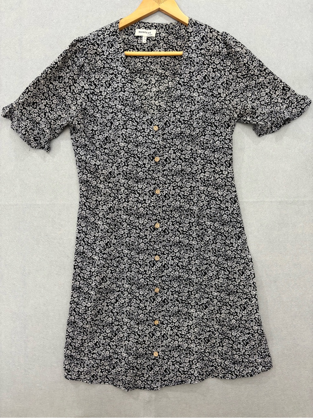 Monteau Black and White Floral Button-Down Mini Dress